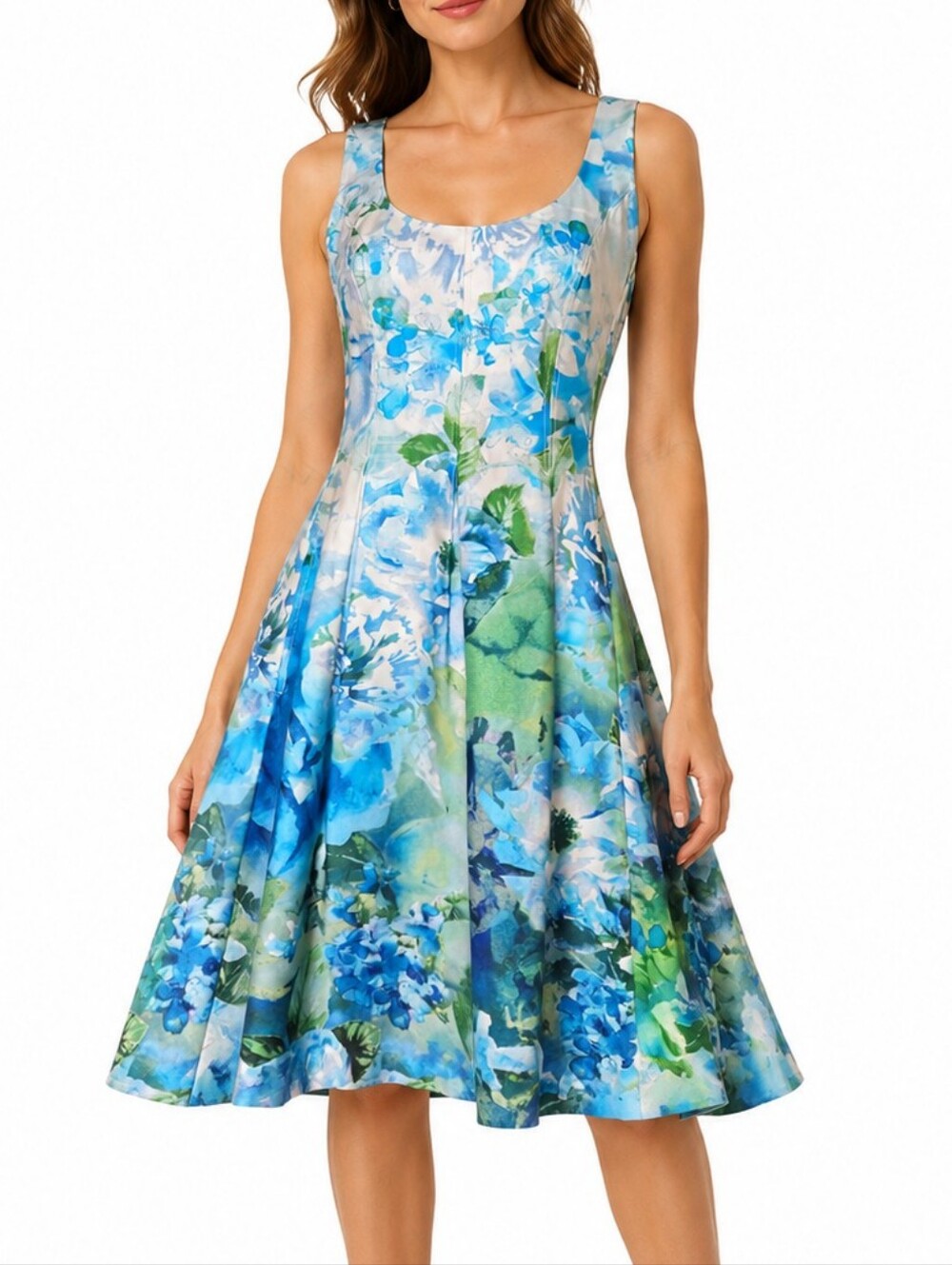 Nine West Blue & Green Floral Midi Dress NWT